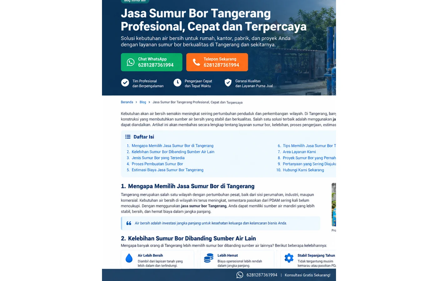 biaya sumur bor per meter biaya